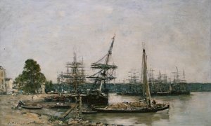 ガロンヌのボート係留、ボルドー、1876 作： Eugene Louis Boudin