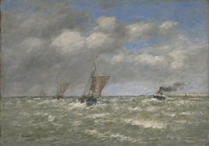 港に戻るボート、トルビル、1894 作： Eugene Louis Boudin