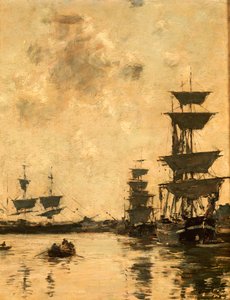 ドーヴィル：アンカーでのスクーナー、1887 作： Eugene Louis Boudin