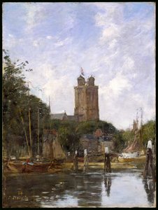 ドルドレヒト、運河の大教会、1884 作： Eugene Louis Boudin