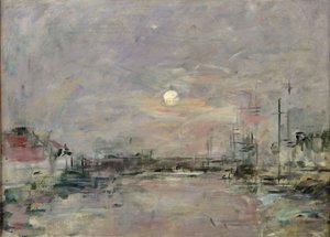 ルアーブルの商業用ドックの夕暮れ、1892-94年 作： Eugene Louis Boudin