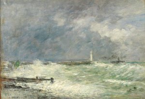 荒天時のルアーブルの港への入り口、1895年 作： Eugene Louis Boudin