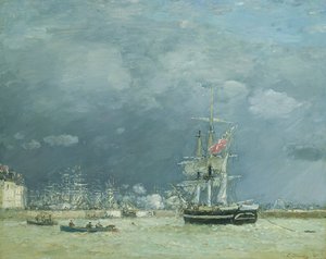 夜、ルアーブル、1866 作： Eugene Louis Boudin
