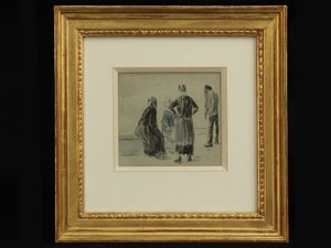 浜辺の人々」1860年頃（紙にコンテ・水彩 作： Eugene Louis Boudin