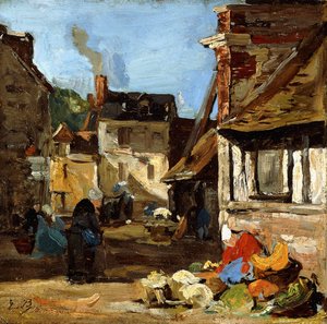 オンフルール、サンカトリーヌ市場、1867-1870 作： Eugene Louis Boudin