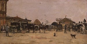 ドーヴィルのガレ場（Place de la Gare 作： Eugene Louis Boudin