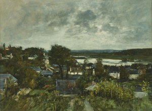 La Touques 近くのドーヴィル 作： Eugene Louis Boudin
