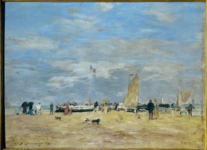 La jetee de Deauville" - Eugene Louis Boudin (1824-1898)の絵画 19eme 高さ：0.235 m - 幅：0.325 m パリ、オルセー美術館 作： Eugene Louis Boudin