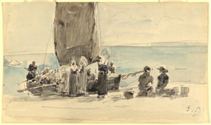 ボートの積み込み、c。 1875年。 作： Eugene Louis Boudin