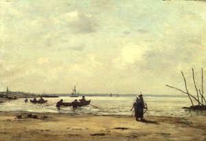 オンフルール付近の潮の干満、1864-66年頃（パネルに油彩） 作： Eugene Louis Boudin
