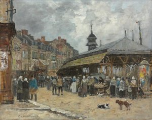 トルビルの市場。 1878年マルシェアトルヴィル 作： Eugene Louis Boudin