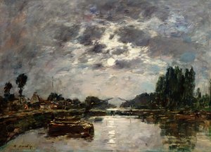 月光、サンヴァレリー運河、1891年 作： Eugene Louis Boudin