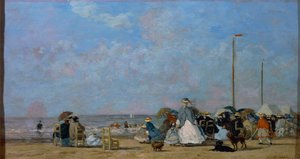 トゥルーヴィル・ビーチで、ユージーン・ブーダン作、絵画 作： Eugene Louis Boudin