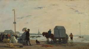 トルヴィルのビーチで、1863年。 作： Eugene Louis Boudin