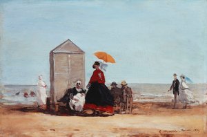 トルヴィルのビーチで。トルビルビーチ、1865年 作： Eugene Louis Boudin