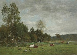 オンフルール近くの牧草地、1864年 作： Eugene Louis Boudin