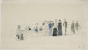 ビーチのペチコート (直腸); 浜辺のブルターニュの女性 (裏面) 作： Eugene Louis Boudin