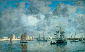 カマレット・シュル・メールの港（Camaret-sur-Mer）。ウジェーヌ・ブーダン（1824-1898）の絵 作： Eugene Louis Boudin