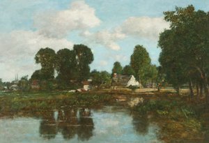 カンペール公園（油彩・パネル） 作： Eugene Louis Boudin