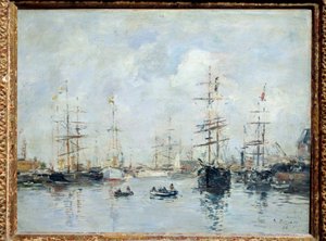 港の帆船、1896年のドーヴィル ウジェーヌ・ルイ・ブダン（1824-1898）の絵画 1896年 日。0.26 X 0.35 m リヨン、ミュゼ・デ・ボザール 作： Eugene Louis Boudin
