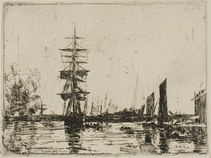ボートのある海の風景 作： Eugene Louis Boudin