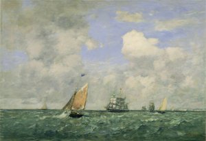 ルアーブルを出る船と帆船、1887年。 作： Eugene Louis Boudin