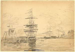 港の船、c。 1875年。 作： Eugene Louis Boudin