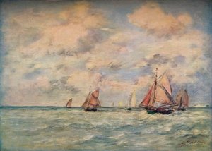 出口デバルケストゥルーヴィル、19世紀 作： Eugene Louis Boudin