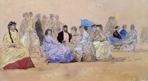 トゥルーヴィルのビーチ、1866年（紙に鉛筆とトイレ） 作： Eugene Louis Boudin