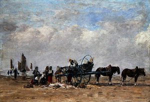 The Fish Cart, Berck, c.1880 (油彩・キャンバス・パネル) 作： Eugene Louis Boudin