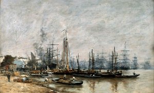 ボルドーの港、1874 作： Eugene Louis Boudin