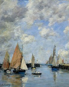 満潮時の桟橋、トルビル 作： Eugene Louis Boudin