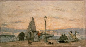 トルーヴィルの桟橋夕焼け、1862年 作： Eugene Louis Boudin
