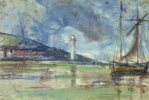 オンフルールの灯台（紙にパステル） 作： Eugene Louis Boudin