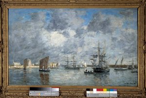 カルナレの港 Eugene Louis Boudin (1824-1898)の絵画。1872.薄暗い。0.55 x 0.89 m パリ、オルセー美術館 作： Eugene Louis Boudin