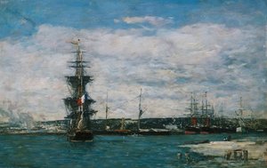 ハヴァーの港、1864-66年頃 作： Eugene Louis Boudin