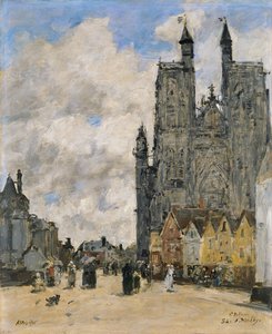 アブビルの聖ヴルフラン教会の広場 作： Eugene Louis Boudin