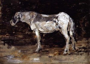 白い馬」1885-90年頃（パネルに油彩） 作： Eugene Louis Boudin