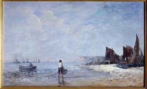 漁師 ウジェーヌ・ルイ・ブダン（1824-1898）の絵画 19世紀 日。0.35x0.57 m ルーアン、ボザール美術館（Musee des Beaux Arts 作： Eugene Louis Boudin