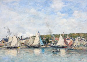 トルヴィルの港（1893年）。 作： Eugene Louis Boudin