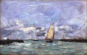 トルヴィル 1885-90年頃 （パネルに油彩） 作： Eugene Louis Boudin