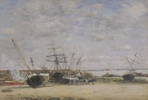 海岸線の船と馬