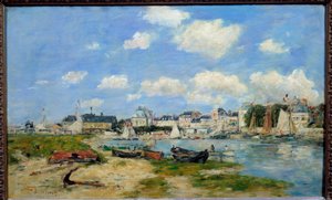 トルヴィル海岸の眺め ウジェーヌ・ルイ・ブダン（1824-1898）の絵画 1864年 日0,37x0,58 m リヨン、ボザール美術館（Musee des Beaux Arts 作： Eugene Louis Boudin