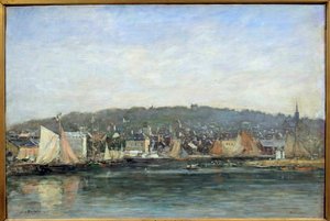 ウジェーヌ・ルイ・ブーダンによるトルーヴィル絵画の港の眺め 作： Eugene Louis Boudin