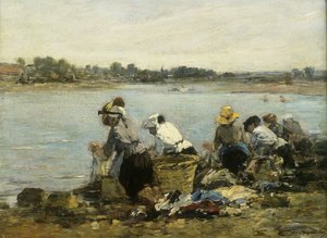 トルクでの洗濯婦; Les Lavandieres a la Touque、 作： Eugene Louis Boudin