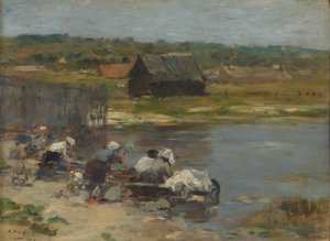 池のほとりの洗濯女たち 作： Eugene Louis Boudin