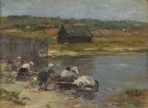 池のほとりの洗濯女、188085。 作： Eugene Louis Boudin
