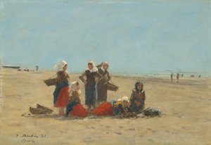 ベルクの浜辺の女たち、1881年。 作： Eugene Louis Boudin