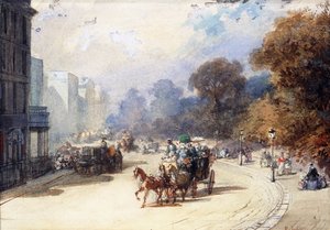 ロンドンのハイドパークコーナーでの馬車 作： Eugene Louis Lami