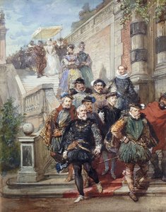 庭園の階段を下る王室行列、1869 作： Eugene Louis Lami